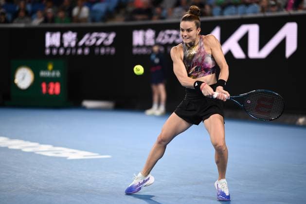 Mandatory Credit: Photo by James Gourley Shutterstock (13716764ad) Maria Sakkari in action during her second round match Australian Open, Day Three, Tennis, Melbourne Park, Melbourne, Australia - 18 Jan 2023 Australian Open, Day Three, Tennis, Melbourne Park, Melbourne, Australia - 18 Jan 2023 Copyright: xJamesxGourley Shutterstockx 13716764ad