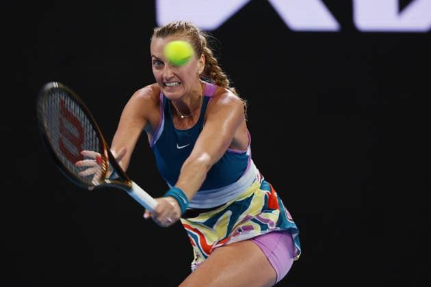 TENNIS AUSTRALIAN OPEN, Petra Kvitova of Czech Republic in action against Anhelina Kalinina during the 2023 Australian Open tennis tournament at Melbourne Park in Melbourne, Wednesday, January 18, 2023. ( NO ARCHIVING, EDITORIAL USE ONLY, NO USE IN BOOKS WITHOUT CONSENT MELBOURNE VICTORIA AUSTRALIA  Copyright: xDIEGOxFEDELEx 20230118001753741185