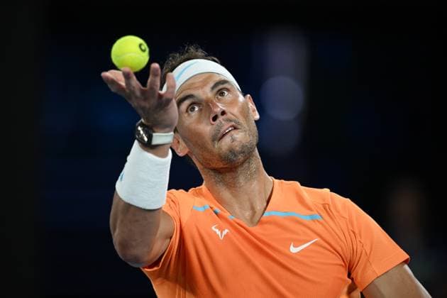 TENNIS AUSTRALIAN OPEN, Rafael Nadal of Spain reacts during his match against Mackenzie McDonald of the USA during the 2023 Australian Open tennis tournament at Melbourne Park in Melbourne, Wednesday, January 18, 2023. ( NO ARCHIVING, EDITORIAL USE ONLY, NO USE IN BOOKS WITHOUT CONSENT MELBOURNE VICTORIA AUSTRALIA  Copyright: xJAMESxROSSx 20230118001753755264