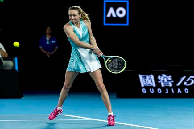 MELBOURNE, VIC - JANUARY 18: Aliaksandra Sasnovich of Belarus in action during Round 2 of the 2023 Australian Open on January 18 2023, at Melbourne Park in Melbourne, Australia. (Photo by Jason Heidrich Icon Sportswire) TENNIS: JAN 18 Australian Open Icon220118064