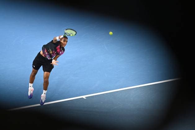 TENNIS AUSTRALIAN OPEN, Felix Auger-Aliassime of Canada serves during his match against Alex Molcan of Slovakia during the 2023 Australian Open tennis tournament at Melbourne Park in Melbourne, Wednesday, January 18, 2023. ( NO ARCHIVING, EDITORIAL USE ONLY, NO USE IN BOOKS WITHOUT CONSENT MELBOURNE VICTORIA AUSTRALIA  Copyright: xLUKASxCOCHx 20230118001753781904