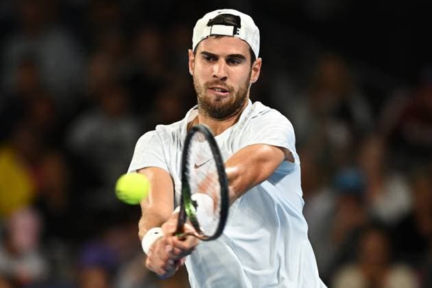 TENNIS AUSTRALIAN OPEN, Karen Khachanov of Russia in action during his match against Jason Kubler of Australia during the 2023 Australian Open tennis tournament at Melbourne Park in Melbourne, Wednesday, January 18, 2023. ( NO ARCHIVING, EDITORIAL USE ONLY, NO USE IN BOOKS WITHOUT CONSENT MELBOURNE VICTORIA AUSTRALIA  Copyright: xLUKASxCOCHx 20230118001753796694