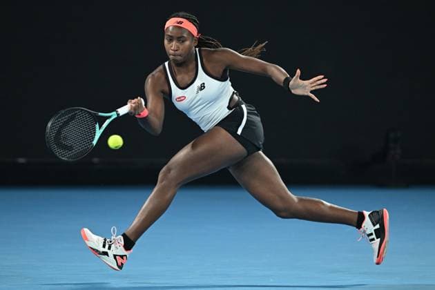 TENNIS AUSTRALIAN OPEN, Coco Gauff of the U.S. in action during her match against Emma Raducanu of Great Britain during the 2023 Australian Open tennis tournament at Melbourne Park in Melbourne, Wednesday, January 18, 2023. ( NO ARCHIVING, EDITORIAL USE ONLY, NO USE IN BOOKS WITHOUT CONSENT MELBOURNE VICTORIA AUSTRALIA  Copyright: xJAMESxROSSx 20230118001753797776