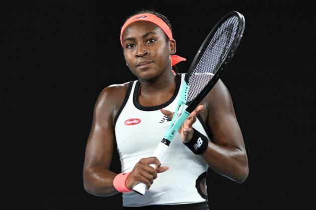 TENNIS AUSTRALIAN OPEN, Coco Gauff of the U.S. in action during her match against Emma Raducanu of Great Britain during the 2023 Australian Open tennis tournament at Melbourne Park in Melbourne, Wednesday, January 18, 2023. ( NO ARCHIVING, EDITORIAL USE ONLY, NO USE IN BOOKS WITHOUT CONSENT MELBOURNE VICTORIA AUSTRALIA  Copyright: xJAMESxROSSx 20230118001753811081
