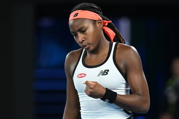 TENNIS AUSTRALIAN OPEN, Coco Gauff of the U.S. wins a point during her match against Emma Raducanu of Great Britain during the 2023 Australian Open tennis tournament at Melbourne Park in Melbourne, Wednesday, January 18, 2023. ( NO ARCHIVING, EDITORIAL USE ONLY, NO USE IN BOOKS WITHOUT CONSENT MELBOURNE VICTORIA AUSTRALIA  Copyright: xJAMESxROSSx 20230118001753811151