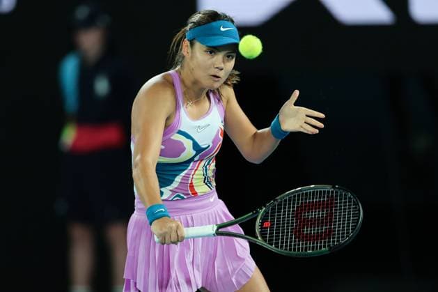 Emma Raducanu of United Kingdom in action during round 2 match between Coco Gauff of USA and Emma Raducanu of United Kingdom Day 3 at the Australian Open Tennis 2023 at Rod Laver Arena, Melbourne, Australia on 18 January 2023. Copyright: xPeterxDovganx 34780800