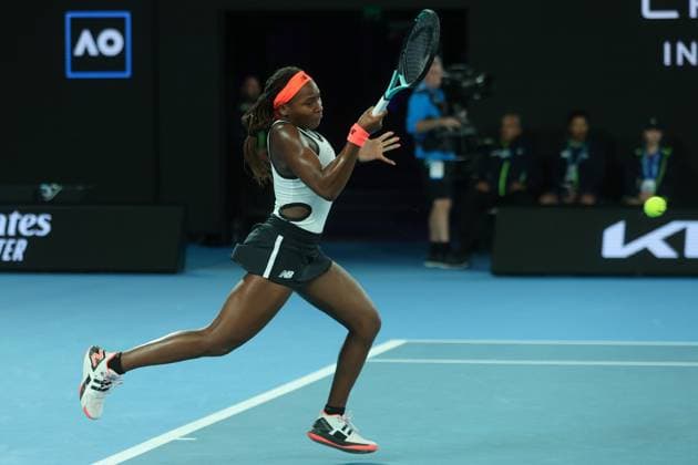 Coco Gauff of USA in action during round 2 match between Coco Gauff of USA and Emma Raducanu of United Kingdom Day 3 at the Australian Open Tennis 2023 at Rod Laver Arena, Melbourne, Australia on 18 January 2023. Copyright: xPeterxDovganx 34780811