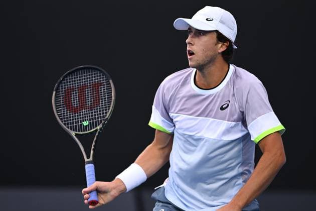 TENNIS AUSTRALIAN OPEN, Aleksandar Vukic of Australia in action during his match against Brandon Holt of the U.S. during the 2023 Australian Open tennis tournament at Melbourne Park in Melbourne, Wednesday, January 18, 2023. ( NO ARCHIVING, EDITORIAL USE ONLY, NO USE IN BOOKS WITHOUT CONSENT MELBOURNE VICTORIA AUSTRALIA  Copyright: xJOELxCARRETTx 20230118001753848011