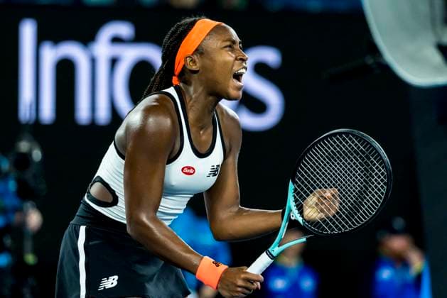 MELBOURNE, VIC - JANUARY 18: Coco Gauff of the United States of America celebrates during Round 2 of the 2023 Australian Open on January 18 2023, at Melbourne Park in Melbourne, Australia. (Photo by Jason Heidrich Icon Sportswire) TENNIS: JAN 18 Australian Open Icon220118190