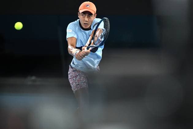 TENNIS AUSTRALIAN OPEN, Rinky Hijikata of Australia in action during his match against Stefanos Tsitsipas of Greece during the 2023 Australian Open tennis tournament at Melbourne Park in Melbourne, Wednesday, January 18, 2023. ( NO ARCHIVING, EDITORIAL USE ONLY, NO USE IN BOOKS WITHOUT CONSENT MELBOURNE VICTORIA AUSTRALIA  Copyright: xJAMESxROSSx 20230118001753853220