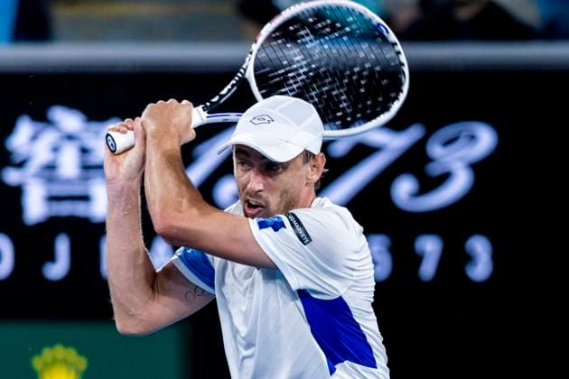 MELBOURNE, VIC - JANUARY 18: John Millman of Australia in action during Round 2 of the 2023 Australian Open on January 18 2023, at Melbourne Park in Melbourne, Australia. (Photo by Jason Heidrich Icon Sportswire) TENNIS: JAN 18 Australian Open Icon220118243