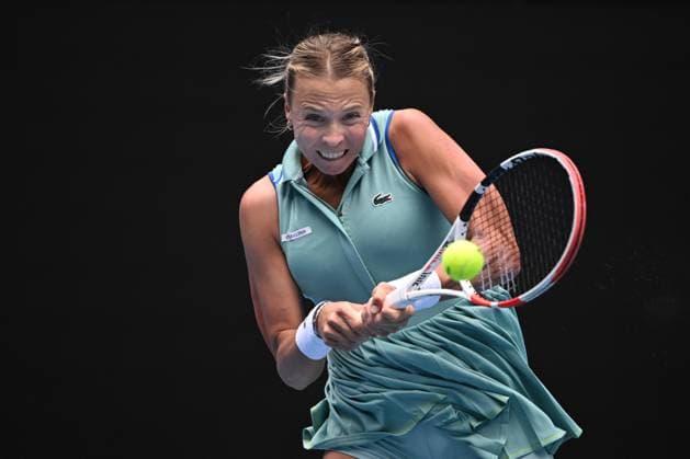 TENNIS AUSTRALIAN OPEN, Anett Kontaveit of Estonia reacts during her match against Magda Linette of Poland during the 2023 Australian Open tennis tournament at Melbourne Park in Melbourne, Thursday, January 19, 2023. ( NO ARCHIVING, EDITORIAL USE ONLY, NO USE IN BOOKS WITHOUT CONSENT MELBOURNE VICTORIA AUSTRALIA  Copyright: xJAMESxROSSx 20230119001754134579