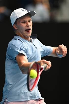 TENNIS AUSTRALIAN OPEN, Jenson Brooksby of the USA in action against Casper Ruud of Norway during the 2023 Australian Open tennis tournament at Melbourne Park in Melbourne, Thursday, January 19, 2023. ( NO ARCHIVING, EDITORIAL USE ONLY, NO USE IN BOOKS WITHOUT CONSENT MELBOURNE VICTORIA AUSTRALIA  Copyright: xLUKASxCOCHx 20230119001754160290