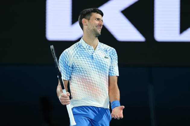 Novak Djokovic of Serbia reacts during round 2 match between Novak Djokovic of Serbia and Enzo Couacaud of France Day 4 at the Australian Open Tennis 2023 at Rod Laver Arena, Melbourne, Australia on 19 January 2023. Copyright: xPeterxDovganx 34781024