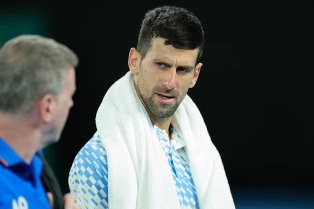 Novak Djokovic of Serbia takes medical time out during round 2 match between Novak Djokovic of Serbia and Enzo Couacaud of France Day 4 at the Australian Open Tennis 2023 at Rod Laver Arena, Melbourne, Australia on 19 January 2023. Copyright: xPeterxDovganx 34781037