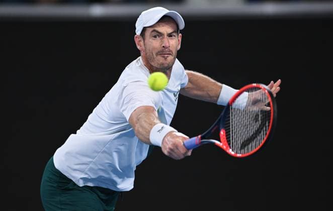 TENNIS AUSTRALIAN OPEN, Andy Murray of Great Britain returns during his second round match against Thanasi Kokkinakis of Australia at the 2023 Australian Open tennis tournament at Melbourne Park in Melbourne, Thursday, January 19, 2023. ( NO ARCHIVING, EDITORIAL USE ONLY, NO USE IN BOOKS WITHOUT CONSENT MELBOURNE VICTORIA AUSTRALIA  Copyright: xJAMESxROSSx 20230119001754291236