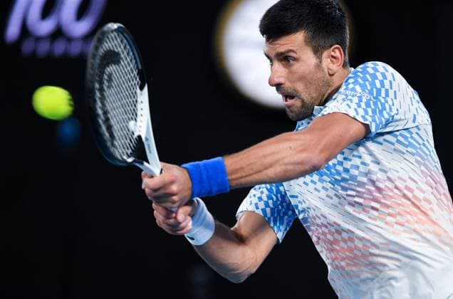 (230119) -- MELBOURNE, Jan. 19, 2023 -- Novak Djokovic of Serbia competes during the men s singles second round match against Enzo Couacaud of France at Australian Open tennis tournament in Melbourne, Australia, on Jan. 19, 2023. ) (SP)AUSTRALIA-MELBOURNE-TENNIS-AUSTRALIAN OPEN-DAY 4 GuoxLei 