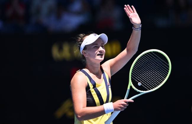 TENNIS AUSTRALIAN OPEN, Barbora Krejcikova of the Czech Republic celebrates her win against Anhelina Kalinina of Ukraine during their third round match at the 2023 Australian Open tennis tournament at Melbourne Park in Melbourne, Friday, January 20, 2023. ( NO ARCHIVING, EDITORIAL USE ONLY, NO USE IN BOOKS WITHOUT CONSENT MELBOURNE VICTORIA AUSTRALIA  Copyright: xJOELxCARRETTx 20230120001754550017
