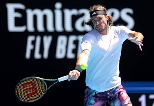 Mandatory Credit: Photo by Ella Ling Shutterstock (13716910e) Stefanos Tsitsipas of Greece in action Australian Open, Day Five, Tennis, Melbourne Park, Melbourne, Australia - 20 Jan 2023 Australian Open, Day Five, Tennis, Melbourne Park, Melbourne, Australia - 20 Jan 2023 Copyright: xEllaxLing Shutterstockx 13716910e