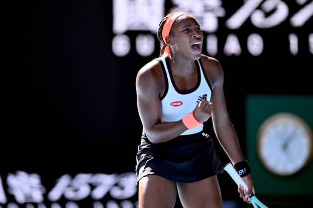 TENNIS AUSTRALIAN OPEN, Coco Gauff of the USA celebrates match point during her match against Bernarda Pera of the USA during the 2023 Australian Open tennis tournament at Melbourne Park in Melbourne, Friday, January 20, 2023. ( NO ARCHIVING, EDITORIAL USE ONLY, NO USE IN BOOKS WITHOUT CONSENT MELBOURNE VICTORIA AUSTRALIA  Copyright: xJOELxCARRETTx 20230120001754624648