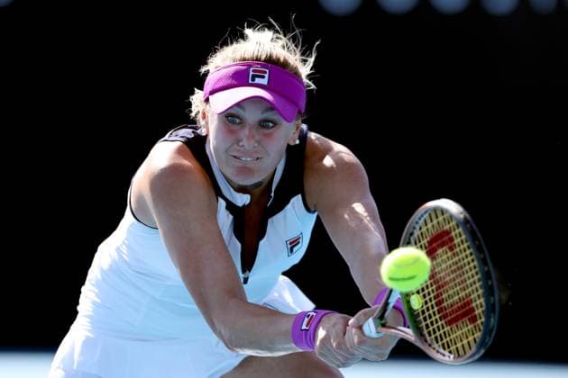 TENNIS AUSTRALIAN OPEN, Kateryna Baindl of Ukraine in action during her match agaisnt Jelena Ostapenko of Latvia during the 2023 Australian Open tennis tournament at Melbourne Park in Melbourne, Friday, January 20, 2023. ( NO ARCHIVING, EDITORIAL USE ONLY, NO USE IN BOOKS WITHOUT CONSENT MELBOURNE VICTORIA AUSTRALIA  Copyright: xDIEGOxFEDELEx 20230120001754630052