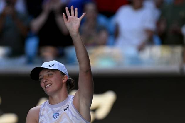 TENNIS AUSTRALIAN OPEN, Iga Swiatek of Poland celebrates match point during her match against Cristina Bucsa of Spain during the 2023 Australian Open tennis tournament at Melbourne Park in Melbourne, Friday, January 20, 2023. ( NO ARCHIVING, EDITORIAL USE ONLY, NO USE IN BOOKS WITHOUT CONSENT MELBOURNE VICTORIA AUSTRALIA  Copyright: xLUKASxCOCHx 20230120001754631676