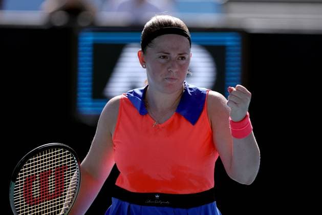 TENNIS AUSTRALIAN OPEN, Jelena Ostapenko of Latvia reacts during her match agaisnt Kateryna Baindl of Ukraine during the 2023 Australian Open tennis tournament at Melbourne Park in Melbourne, Friday, January 20, 2023. ( NO ARCHIVING, EDITORIAL USE ONLY, NO USE IN BOOKS WITHOUT CONSENT MELBOURNE VICTORIA AUSTRALIA  Copyright: xDIEGOxFEDELEx 20230120001754634323