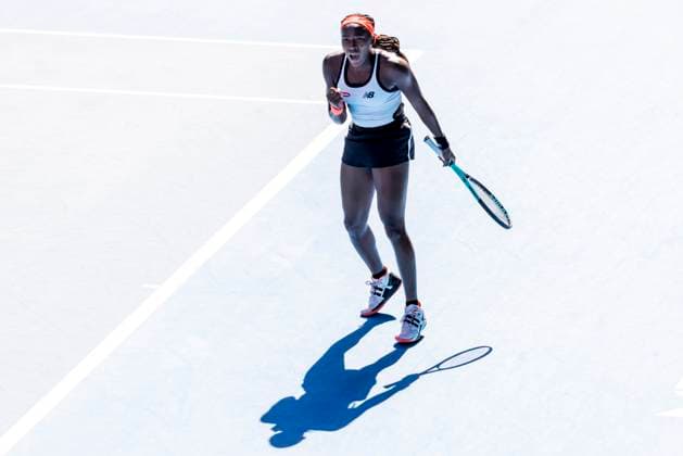 MELBOURNE, VIC - JANUARY 20: Coco Gauff of the United States of America celebrates during Round 3 of the 2023 Australian Open on January 20 2023, at Melbourne Park in Melbourne, Australia. (Photo by Jason Heidrich Icon Sportswire) TENNIS: JAN 20 Australian Open Icon230120126