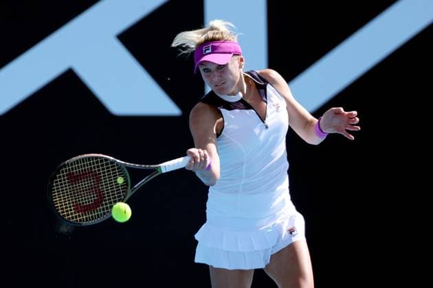 TENNIS AUSTRALIAN OPEN, Kateryna Baindl of Ukraine in action during her match agaisnt Jelena Ostapenko of Latvia during the 2023 Australian Open tennis tournament at Melbourne Park in Melbourne, Friday, January 20, 2023. ( NO ARCHIVING, EDITORIAL USE ONLY, NO USE IN BOOKS WITHOUT CONSENT MELBOURNE VICTORIA AUSTRALIA  Copyright: xDIEGOxFEDELEx 20230120001754637384