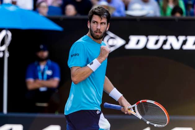 MELBOURNE, VIC - JANUARY 20: Cameron Norrie of the United Kingdom celebrates during Round 3 of the 2023 Australian Open on January 20 2023, at Melbourne Park in Melbourne, Australia. (Photo by Jason Heidrich Icon Sportswire) TENNIS: JAN 20 Australian Open Icon230120130