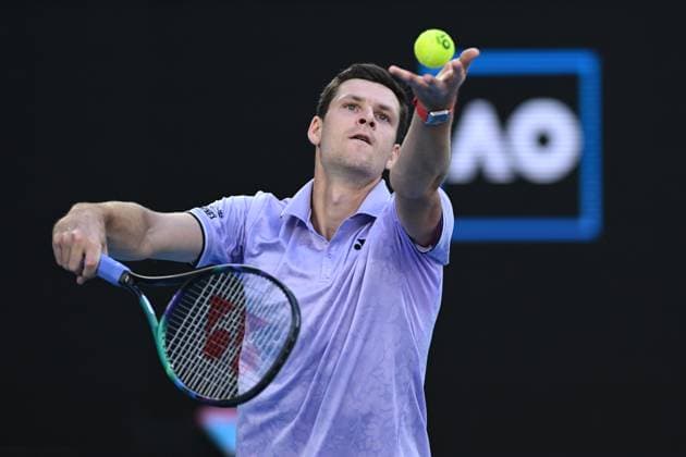 TENNIS AUSTRALIAN OPEN, Hubert Hurkacz of Poland in action druing his match against Denis Shapovalov of Canada during the 2023 Australian Open tennis tournament at Melbourne Park in Melbourne, Friday, January 20, 2023. ( NO ARCHIVING, EDITORIAL USE ONLY, NO USE IN BOOKS WITHOUT CONSENT MELBOURNE VICTORIA AUSTRALIA  Copyright: xJOELxCARRETTx 20230120001754665417