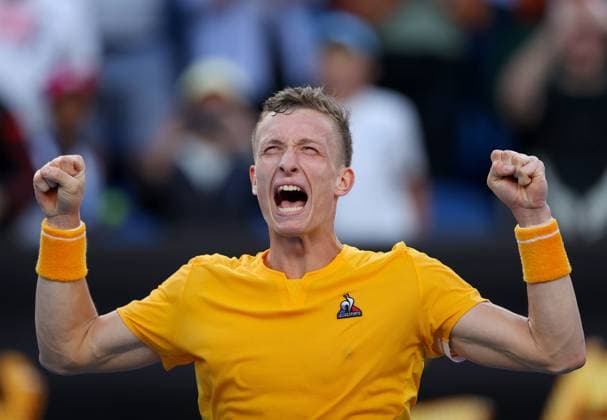 Mandatory Credit: Photo by Ella Ling Shutterstock (13716910bq) Jiri Lehecka of Czech Republic celebrates Australian Open, Day Five, Tennis, Melbourne Park, Melbourne, Australia - 20 Jan 2023 Australian Open, Day Five, Tennis, Melbourne Park, Melbourne, Australia - 20 Jan 2023 Copyright: xEllaxLing Shutterstockx 13716910bq