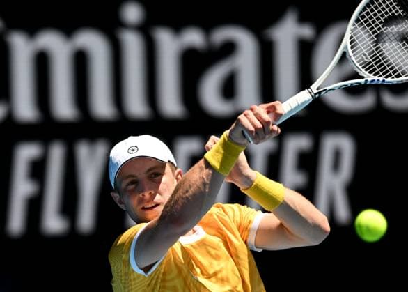 (230120) -- MELBOURNE, Jan. 20, 2023 -- Tallon Griekspoor of the Netherlands hits a return during the men s singles third round match against Stefanos Tsitsipas of Greece at Australian Open tennis tournament in Melbourne, Australia, on Jan. 20, 2023. ) (SP)AUSTRALIA-MELBOURNE-TENNIS-AUSTRALIAN OPEN-DAY 5 GuoxLei 