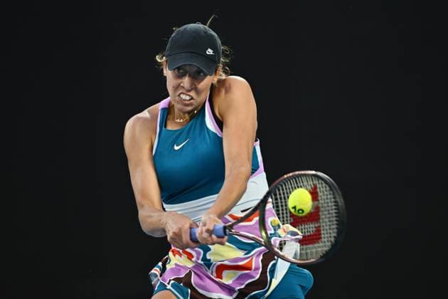 TENNIS AUSTRALIAN OPEN, Madison Keys of the USA in action during her match against Victoria Azarenka during the 2023 Australian Open tennis tournament at Melbourne Park in Melbourne, Friday, January 20, 2023. ( NO ARCHIVING, EDITORIAL USE ONLY, NO USE IN BOOKS WITHOUT CONSENT MELBOURNE VICTORIA AUSTRALIA  Copyright: xJOELxCARRETTx 20230120001754692082