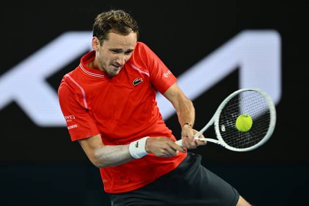 TENNIS AUSTRALIAN OPEN, Daniil Medvedev in action during his match against Sebastian Korda of the USA during the 2023 Australian Open tennis tournament at Melbourne Park in Melbourne, Friday, January 20, 2023. ( NO ARCHIVING, EDITORIAL USE ONLY, NO USE IN BOOKS WITHOUT CONSENT MELBOURNE VICTORIA AUSTRALIA  Copyright: xJOELxCARRETTx 20230120001754706158