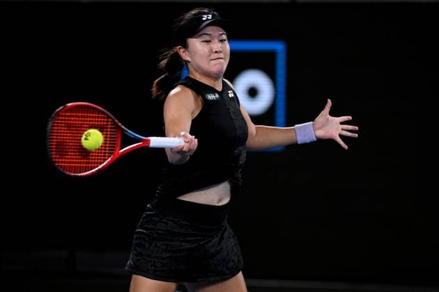 TENNIS AUSTRALIAN OPEN, Lin Zhu of China in action during her match against Maria Sakkari of Greece during the 2023 Australian Open tennis tournament at Melbourne Park in Melbourne, Friday, January 20, 2023. ( NO ARCHIVING, EDITORIAL USE ONLY, NO USE IN BOOKS WITHOUT CONSENT MELBOURNE VICTORIA AUSTRALIA  Copyright: xLUKASxCOCHx 20230120001754740723