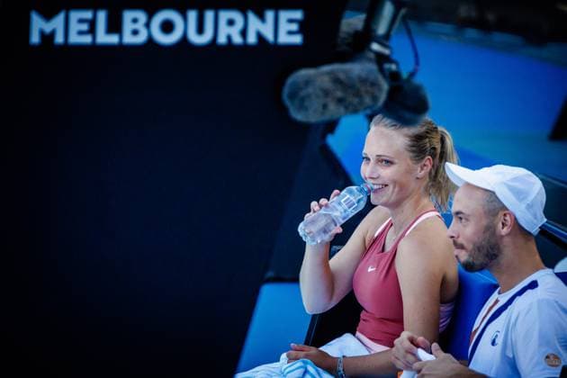 Belgian Kimberley Zimmermann WTA, Tennis Damen 39) and German Tim Puetz ATP, Tennis Herren 18) pictured during a mixed doubles first round game between Belgian-German pair Zimmermann-Puetz and Australian pair Cabrera-Smith at the Australian Open tennis Grand Slam, Friday 20 January 2023 in Melbourne Park, Melbourne, Australia. PATRICKxHAMILTON  x58562443x