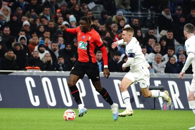 Lesley Ugochukwu (Rennes) - Valentin Rongier (Olympique de Marseille) FOOTBALL : Olympique de Marseille vs Stade Rennais - 16eme de finale de coupe de France - Marseille - 20 01 2023 NorbertScanella Panoramic 