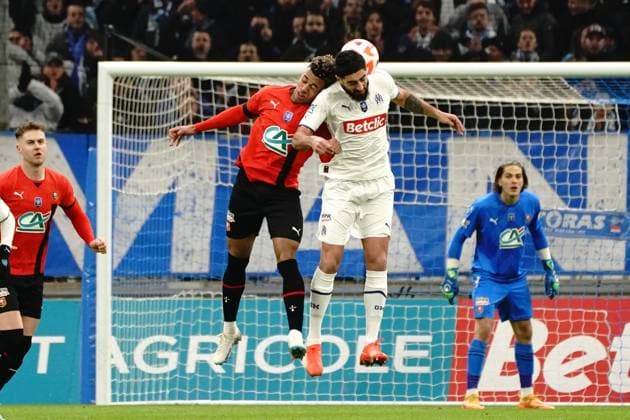 Samuel Gigot (Olympique de Marseille) - DÃ sirÃ DouÃ (Rennes) FOOTBALL : Olympique de Marseille vs Stade Rennais - 16eme de finale de coupe de France - Marseille - 20 01 2023 NorbertScanella Panoramic 