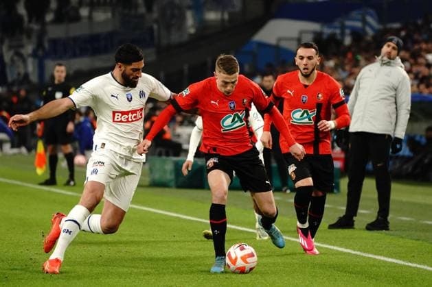 Adrien Truffert (Rennes) - Samuel Gigot (Olympique de Marseille) FOOTBALL : Olympique de Marseille vs Stade Rennais - 16eme de finale de coupe de France - Marseille - 20 01 2023 NorbertScanella Panoramic 