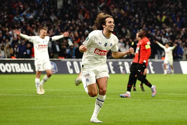 Fußball, Coupe de France, Olympique Marseille - Stade Rennes joie - Matteo Guendouzi (Olympique de Marseille) FOOTBALL : Olympique de Marseille vs Stade Rennais - 16eme de finale de coupe de France - Marseille - 20 01 2023 NorbertScanella Panoramic 