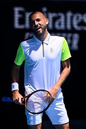 TENNIS AUSTRALIAN OPEN, Daniel Evans of Great Britain reacts during his match against Andrey Rublev of Russia during the 2023 Australian Open tennis tournament at Melbourne Park in Melbourne, Saturday, January 21, 2023. ( NO ARCHIVING, EDITORIAL USE ONLY, NO USE IN BOOKS WITHOUT CONSENT MELBOURNE VICTORIA AUSTRALIA  Copyright: xJOELxCARRETTx 20230121001754948111
