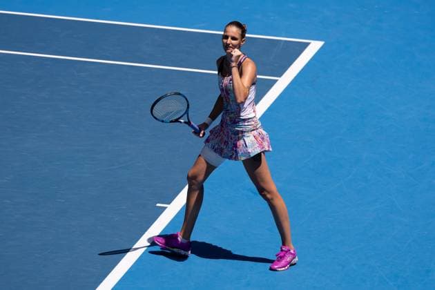 Karolina Pliskova of Czech Republic celebrates defeating Varvara Gracheva 6-4 6-2 during round 3 match between Karolina Pliskova of Czech Republic and Varvara Gracheva, Day 6 at the Australian Open Tennis 2023 at Rod Laver Arena, Melbourne, Australia on 21 January 2023. Copyright: xPeterxDovganx 34781337