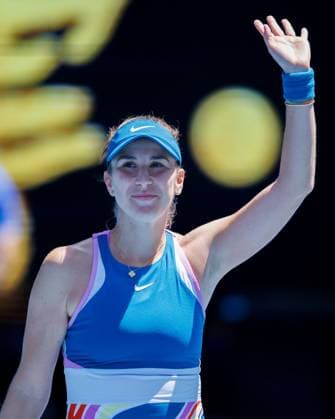 January 21, 2023: 12th seed BELINDA BENCIC (SUI) celebrates after defeating CAMILA GIORGI (ITA) on Rod Laver Arena in a Women s Singles 3rd round match on day 6 of the 2023 Australian Open in Melbourne, Australia. Cal Media USA - ZUMAc04_ 20230121_zaf_c04_034 Copyright: xSydneyxLowx