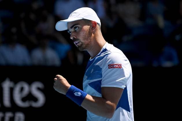 TENNIS AUSTRALIAN OPEN, Benjamin Bonzi of France wins a point during his match against Alex de Minaur of Australia during the 2023 Australian Open tennis tournament at Melbourne Park in Melbourne, Friday, January 1, 2021. ( NO ARCHIVING, EDITORIAL USE ONLY, NO USE IN BOOKS WITHOUT CONSENT MELBOURNE VICTORIA AUSTRALIA  Copyright: xLUKASxCOCHx 20230121001754979301