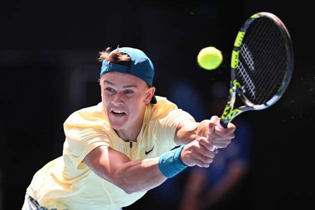 TENNIS AUSTRALIAN OPEN, Holger Rune of Switzerland in action during his match against Ugo Humbert of France during the 2023 Australian Open tennis tournament at Melbourne Park in Melbourne, Wednesday, May 1, 2019. ( NO ARCHIVING, EDITORIAL USE ONLY, NO USE IN BOOKS WITHOUT CONSENT MELBOURNE VICTORIA AUSTRALIA  Copyright: xJAMESxROSSx 20230121001754982881