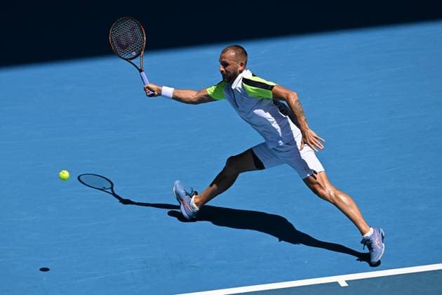 Mandatory Credit: Photo by James Gourley Shutterstock (13728737u) Dan Evans in action during his third round match Australian Open, Day Six, Tennis, Melbourne Park, Melbourne, Australia - 21 Jan 2023 Australian Open, Day Six, Tennis, Melbourne Park, Melbourne, Australia - 21 Jan 2023  Copyright: xJamesxGourley Shutterstockx 13728737u