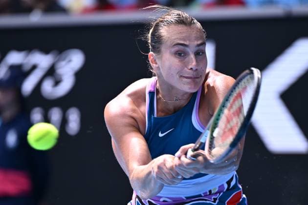 TENNIS AUSTRALIAN OPEN, Aryna Sabalenka of Belarus in action during her match against Elise Mertens of Belgium during the 2023 Australian Open tennis tournament at Melbourne Park in Melbourne, Wednesday, May 1, 2019. ( NO ARCHIVING, EDITORIAL USE ONLY, NO USE IN BOOKS WITHOUT CONSENT MELBOURNE VICTORIA AUSTRALIA  Copyright: xJOELxCARRETTx 20230121001754991874