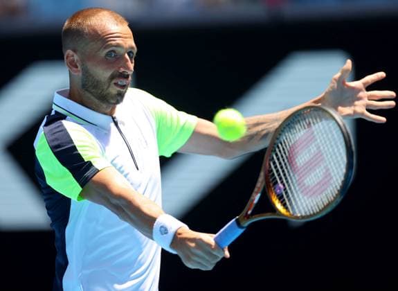 Mandatory Credit: Photo by Ella Ling Shutterstock (13728748be) Dan Evans of GBR in action Australian Open, Day Six, Tennis, Melbourne Park, Melbourne, Australia - 21 Jan 2023 Australian Open, Day Six, Tennis, Melbourne Park, Melbourne, Australia - 21 Jan 2023 Copyright: xEllaxLing Shutterstockx 13728748be