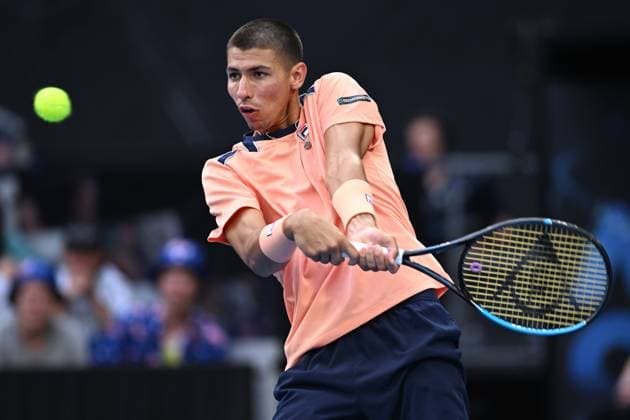TENNIS AUSTRALIAN OPEN, Alexei Popyrin of Australia in action during his match against Ben Shelton of the United States during the 2023 Australian Open tennis tournament at Melbourne Park in Melbourne, Wednesday, May 1, 2019. ( NO ARCHIVING, EDITORIAL USE ONLY, NO USE IN BOOKS WITHOUT CONSENT MELBOURNE VICTORIA AUSTRALIA  Copyright: xJAMESxROSSx 20230121001755016925